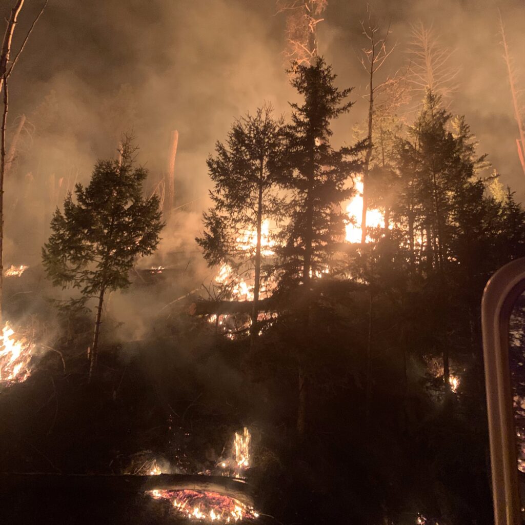 Fire burning on steep uphill